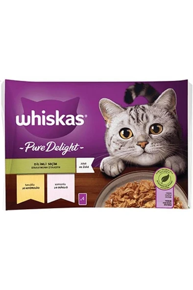 Whiskas Pouch Pure Delight Jöle İçinde Tavuklu ve Somonlu Yetişkin Kedi Konservesi 12x85 Gr ürün görseli