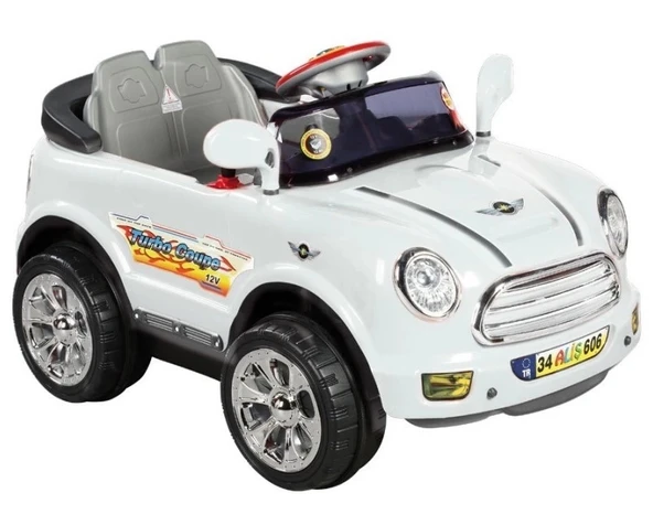 Kumandalı Mini Cooper Akülü Araba Beyaz - Kumandalı 12 Volt Tek Kişilik Akülü Araba Akülü JEEP - Turbo Coupe Akülü Araba - Resim 2