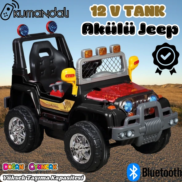Kumandalı Mega Akülü Araba Siyah - Kumandalı 12 Volt Tek Kişilik Akülü Araba Akülü JEEP - Mega Off Road Turbo Jeep ürün görseli