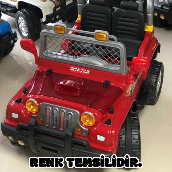 Kumandalı Çift Kişilik Mega Akülü Araba Mavi - 12 Volt İki Kişilik Akülü Araba Akülü JEEP - Mega Off Road Turbo Jeep - 5