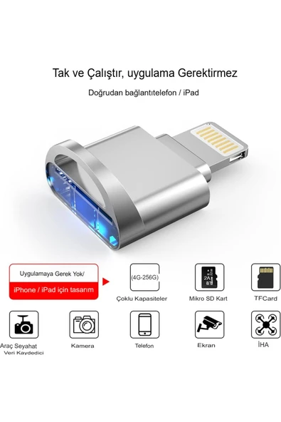 iPhone iPad Micro SD Kart Okuyucu, [Apple MFi Sertifikalı] Lightning - Micro SD/TF Kart Okuyucu - Resim 3