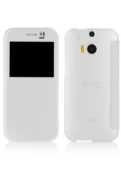 Htc One M8 Pencereli Ve Uyku Modlu Flip Cover - Beyaz - Resim 3
