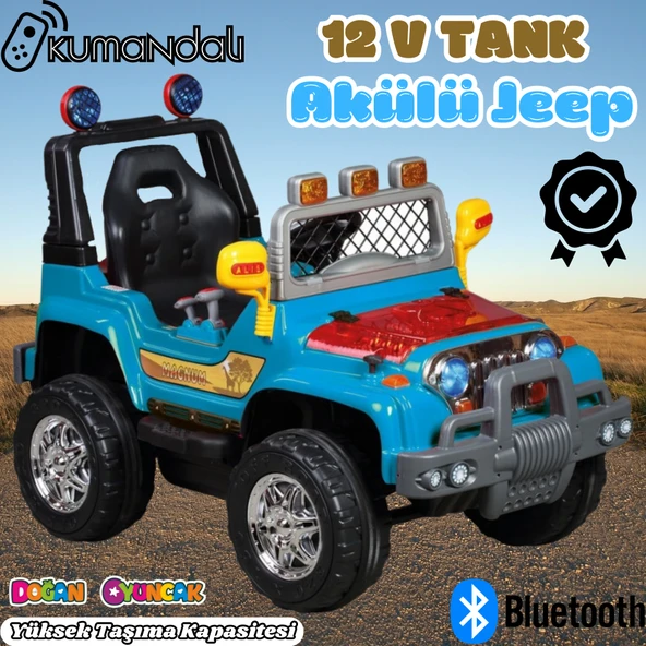 Kumandalı Mega Akülü Araba Mavi - Kumandalı 12 Volt Tek Kişilik Akülü Araba Akülü JEEP - Mega Off Road Turbo Jeep ürün görseli