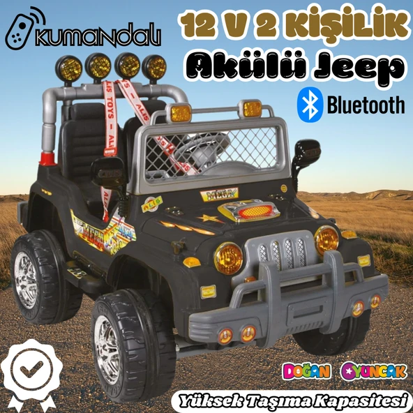 Kumandalı Çift Kişilik Mega Akülü Araba Siyah - 12 Volt İki Kişilik Akülü Araba Akülü JEEP - Mega Off Road Turbo Jeep ürün görseli