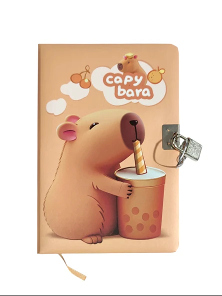 Capybara Hatıra Defteri (Günlük) Kilitli Defter 80 yaprak - Bubble tea - 4
