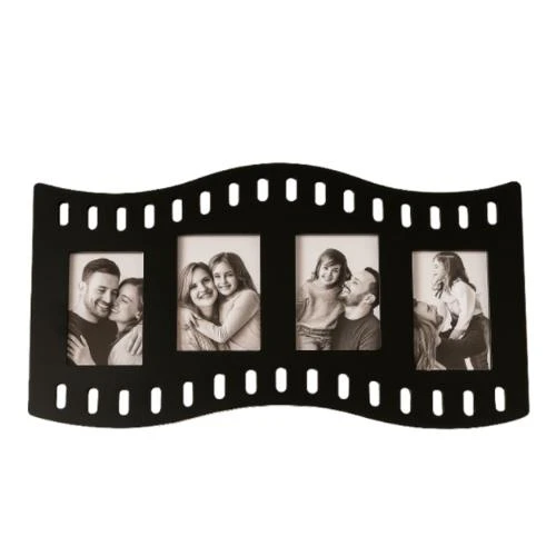 Duvar Fotoğraf Çerçevesi Film Rulo Desenli Fotoğraf Çerçeve Ahşap 4 Fotoğraf Kapasiteli Pano Siyah - 2