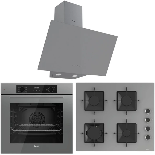 Ferre FlowArt QBL63CPR - SS208 - D079 7 Prog. Dijital Turbo Ankastre Set - Gri