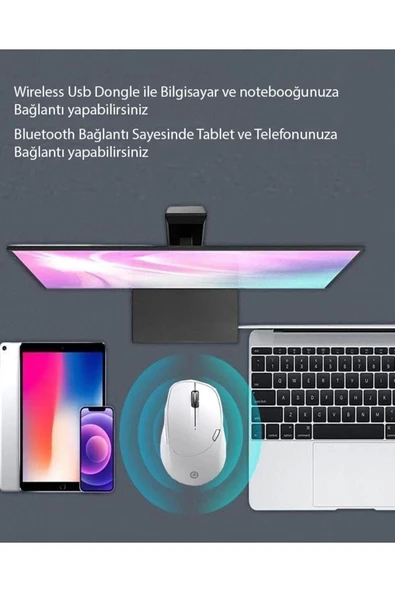 Asus Ms012 2,4gh Wireless Bluetooth Kablosuz Mouse Beyaz Apple Macbook Uyumlu - Resim 5