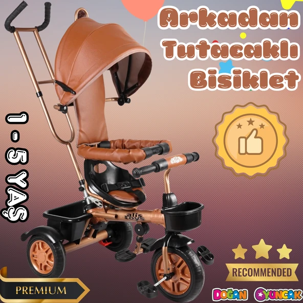 Sweet Gold Arkadan Tutacaklı Bisiklet Krem - Üç Tekerli İtmeli Bisiklet - Ebeveyn Kontröllü Bisiklet Bebek Bisikleti - 1