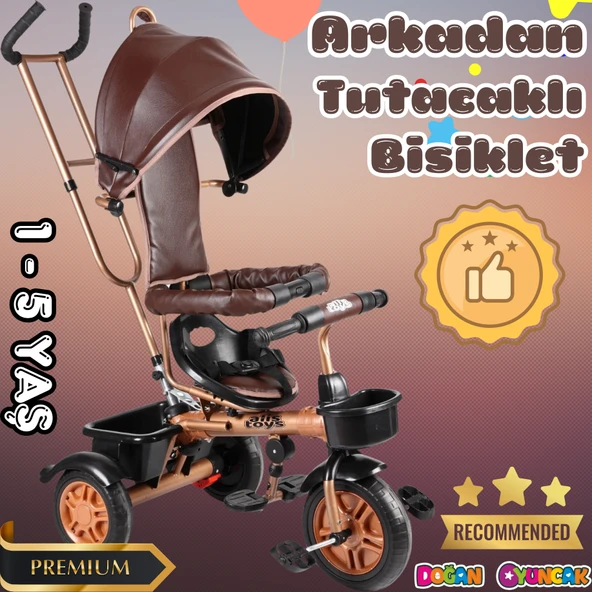 Sweet Gold Arkadan Tutacaklı Bisiklet Kahverengi - Üç Tekerli İtmeli Bisiklet - Ebeveyn Kontröllü Bisiklet Bebek Bisikle - 1