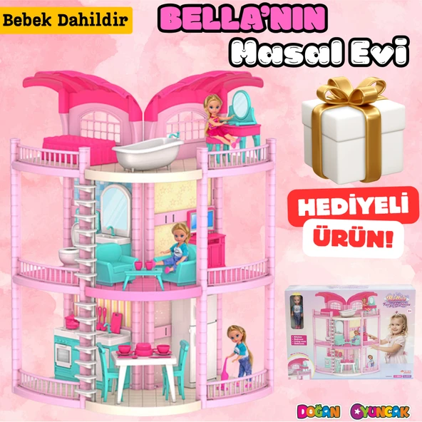 Bella'nın Masal Evi - Bella Oyuncak Ev - Barbie Ev Seti - Barbie Ev Seti - Bellanın Masal Evi - Bella 3 Katlı Evi ürün görseli