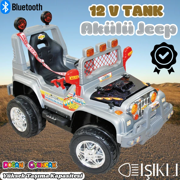 Işıklı Mega Akülü Araba Gri - 12 Volt Tek Kişilik Akülü Araba Akülü JEEP - Mega Off Road Turbo Jeep ürün görseli