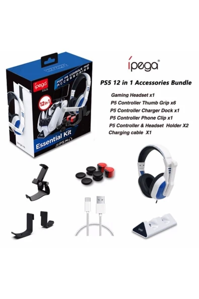 12'li Playstation 5 Kablo Stand Şarj Kulaklık Askı Analog Set - Resim 9