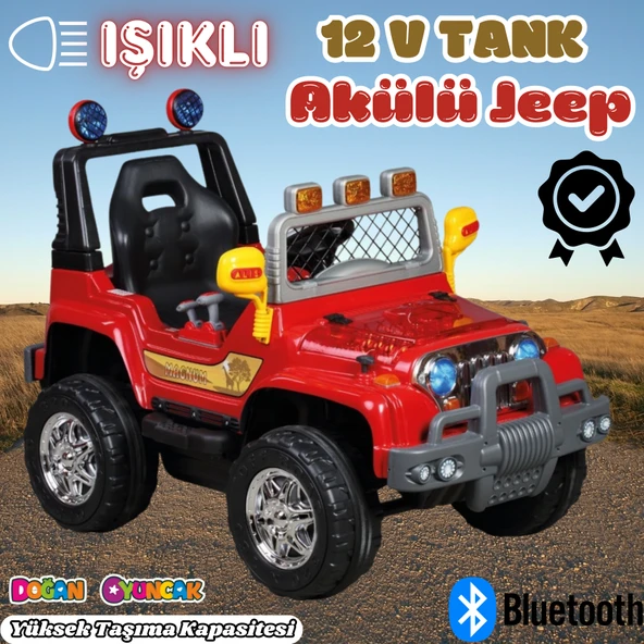 Işıklı Mega Akülü Araba Kırmızı - 12 Volt Tek Kişilik Akülü Araba Akülü JEEP - Mega Off Road Turbo Jeep ürün görseli