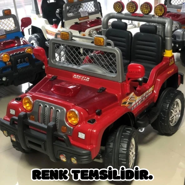 Kumandalı Çift Kişilik Mega Akülü Araba Mavi - 12 Volt İki Kişilik Akülü Araba Akülü JEEP - Mega Off Road Turbo Jeep - 6