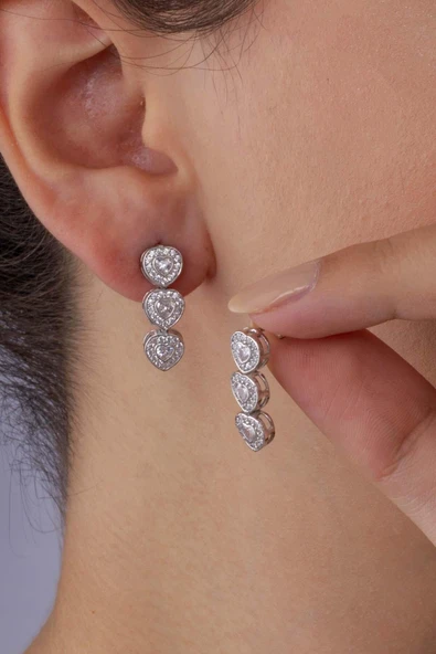 Gümüş Pazarım Özel Tasarım Kalp Su Yolu 925 Ayar Gümüş Küpe