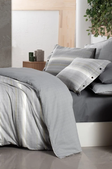 Greta Gri Çift Kişilik %100 Pamuk Poplin Çift Taraflı Nevresim Takımı - 3