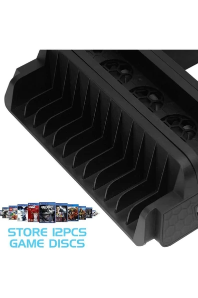 Playstation4 Slim Ps4 Pro Uyumlu Fanlı Stand Ve Oyun Kolu Usb Şarjlı Ps4 Şarj Standı Multifunctional - Resim 6