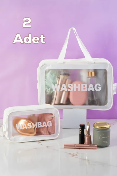 Porsima 2li Şeffaf - Beyaz Seyahat ve Makyaj Çantası Su Geçirmez Organizer Washbag ürün görseli 1