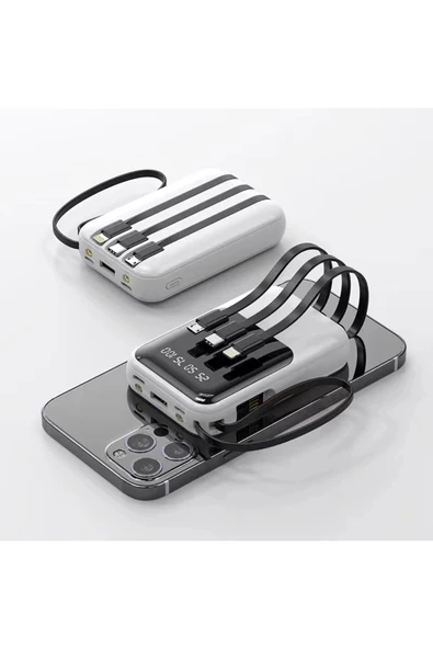 ENERX Powerbank 10000 Mah 2.0 Amper Dahili Kablolu Enr-p10dc Beyaz ürün görseli 1