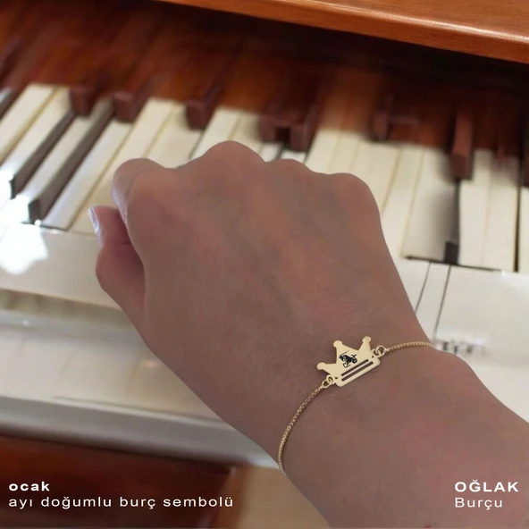 Burca Özel Taç Motifli Altın Renkli Zincirli 14 Ayar Altın Plakalı Hediye Bileklik-492 - Resim 2