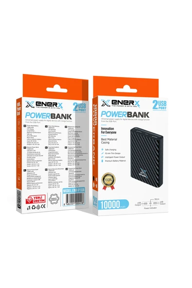 ENERX Powerbank 10000 mAh 1.0 Amper ENR-P10A Siyah - Resim 3