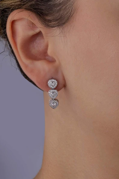 Gümüş Pazarım Özel Tasarım Kalp Su Yolu 925 Ayar Gümüş Küpe - 2