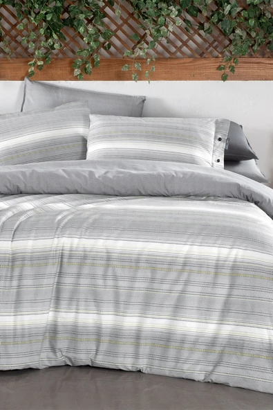 Greta Gri Çift Kişilik %100 Pamuk Poplin Çift Taraflı Nevresim Takımı - 2