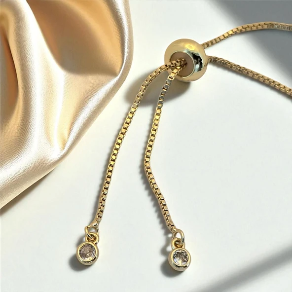 Harfe Özel 14 Ayar Altın Plakalı Taç Motifli Altın Renkli Zincirli Hediye Bileklik-492 - Resim 5