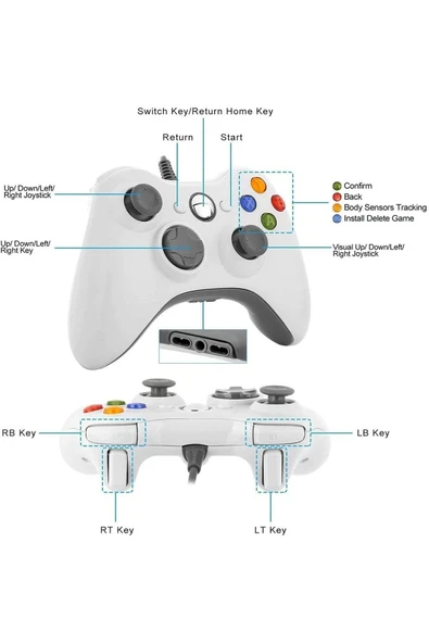 360 Usb Kablolu Oyuncu Kontroller Geliştirilmiş Ergonomik Tasarım - Resim 9
