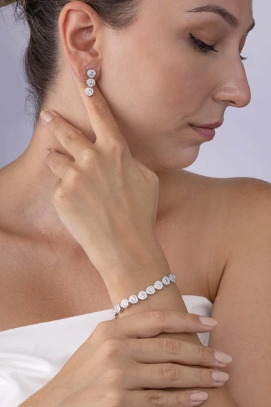 Gümüş Pazarım Özel Tasarım Kalp Su Yolu 925 Ayar Gümüş Bileklik Küpe Kombini