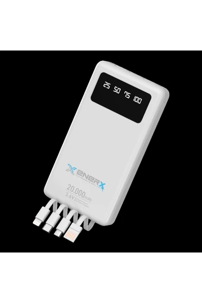 ENERX Powerbank 20000 Mah 2.1 Amper Dahili Kablolu Enr-p20dc Beyaz ürün görseli 1