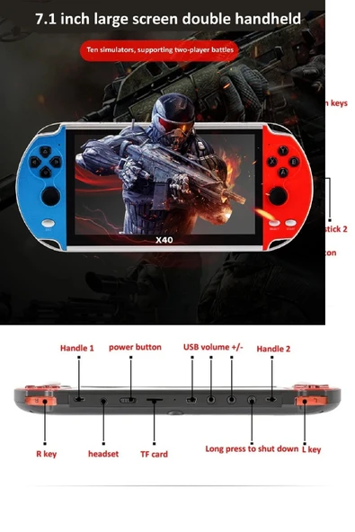 X40 7'inç 16GB Hafıza 3000 Oyunlu HD Retro Video Oyun Konsol - Resim 3