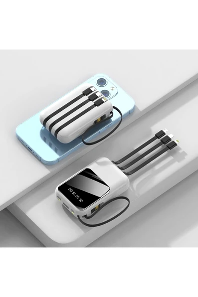 ENERX Powerbank 10000 Mah 2.0 Amper Dahili Kablolu Enr-p10dc Beyaz - Resim 2