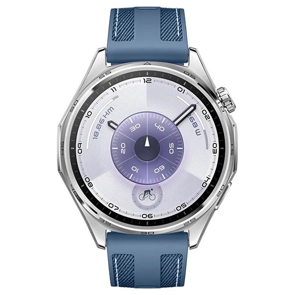 Sneezy Huawei Watch GT6 46mm ile Uyumlu Metal Tokalı Dikiş Detaylı Şık Dokuma Silikon Kordon  Mavi - Resim 3