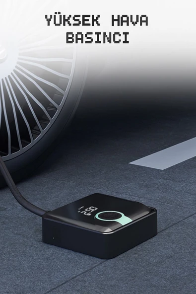 Zc-001 Taşınabilir Powerbankli Kendinden Şarjlı Siyah Dijital Ekranlı Hava Kompresörü - Resim 5