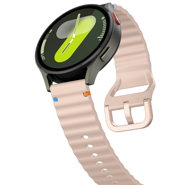 Huawei Watch GT6 46mm İle Uyumlu Dalga Desenli Tokalı Yumusaş Soft Silikon Kordon  Pudra - 4