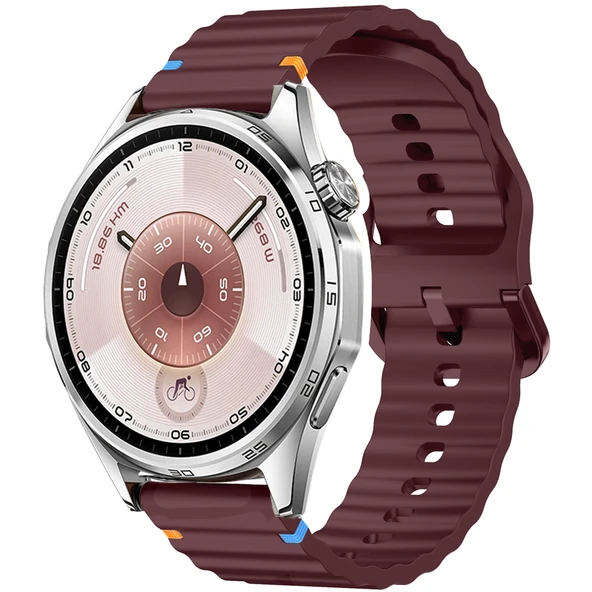 Huawei Watch GT6 46mm İle Uyumlu Dalga Desenli Tokalı Yumusaş Soft Silikon Kordon  Mürdüm