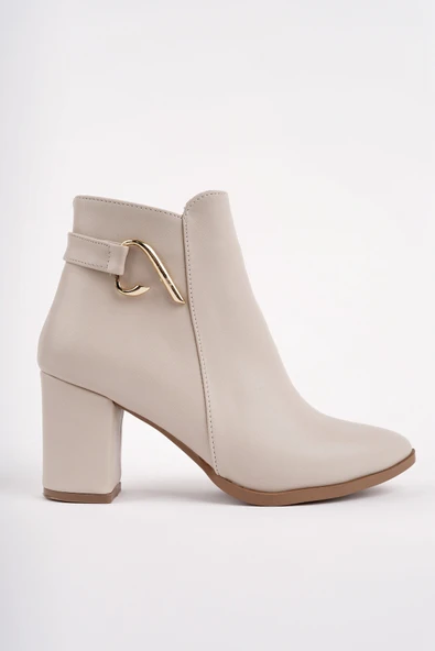 Muggo FORTİS Sivri Burun Toka Detaylı Fermuarlı Kalın Topuklu Kadın Bot - 9