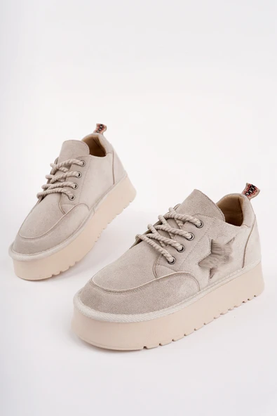 Muggo KOZMOS Kalın Taban Bağcıklı Yıldız Detaylı Kadın Kışlık Sneaker Spor Ayakkabı - 2