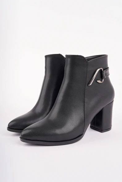 Muggo FORTİS Sivri Burun Toka Detaylı Fermuarlı Kalın Topuklu Kadın Bot - 2