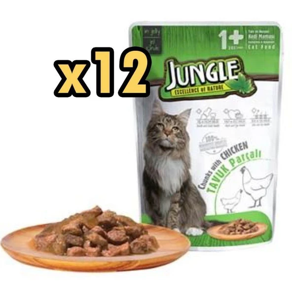 Jungle Pouch Tavuklu Yetişkin Kedi Konservesi 100 gr x 12 Adet ürün görseli 1