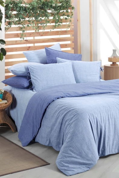 Montes Mavi Çift Kişilik %100 Pamuk Fancy Poplin Nevresim Takımı ürün görseli 1