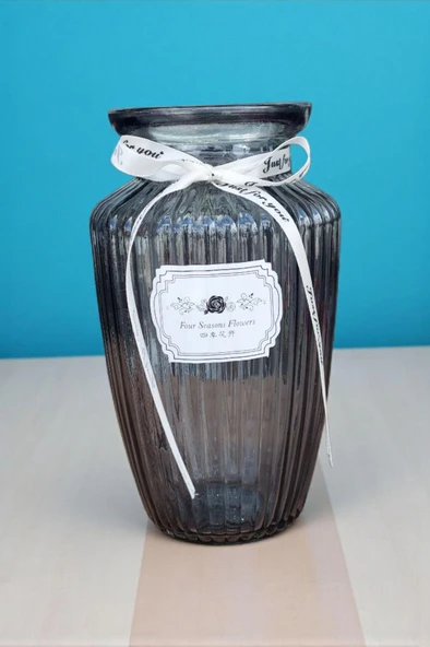 Mavi Cam Vazo-Ribben Tasarım,Dekoratif Çiçeklik,Ev Ofis İçin Şık Aksesuar - 3