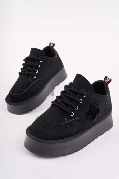 Muggo KOZMOS Kalın Taban Bağcıklı Yıldız Detaylı Kadın Kışlık Sneaker Spor Ayakkabı - 10