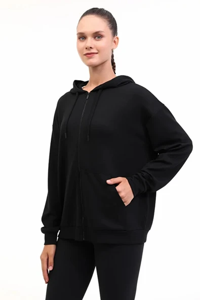 Lumberjack Carla-h Ginsen Kapsonlu Fermuarli Kadin Sweat - Siyah ürün görseli 1