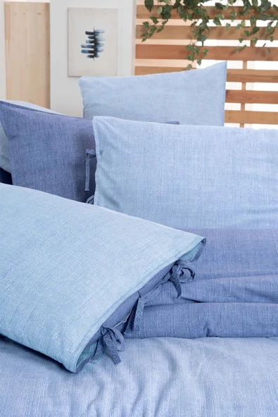 Montes Mavi Çift Kişilik %100 Pamuk Fancy Poplin Nevresim Takımı - Resim 5