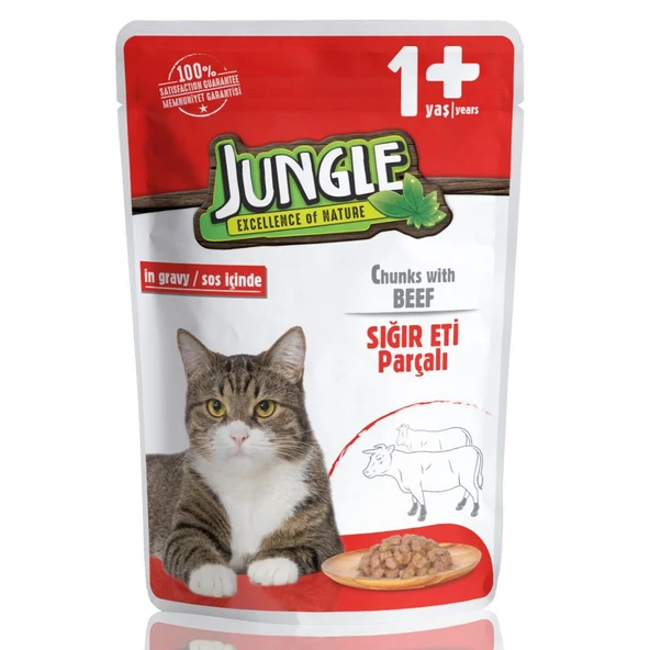 Jungle Pouch Dana Eti Parçalı Soslu Yetişkin Kedi Konservesi 100 gr - Resim 2