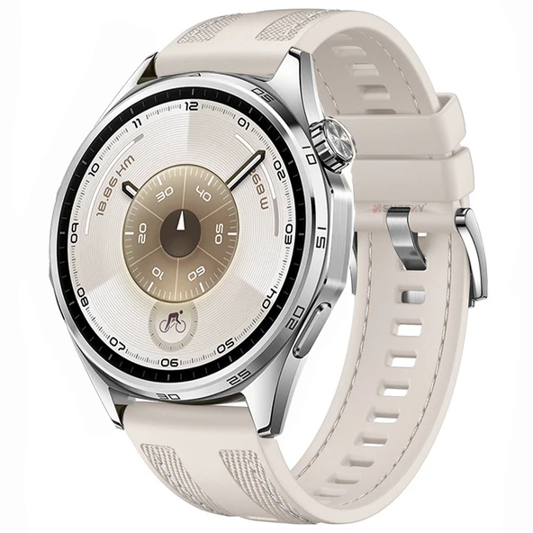 Sneezy Huawei Watch GT6 46mm ile Uyumlu Metal Tokalı Dikiş Detaylı Şık Dokuma Silikon Kordon  Starlight ürün görseli