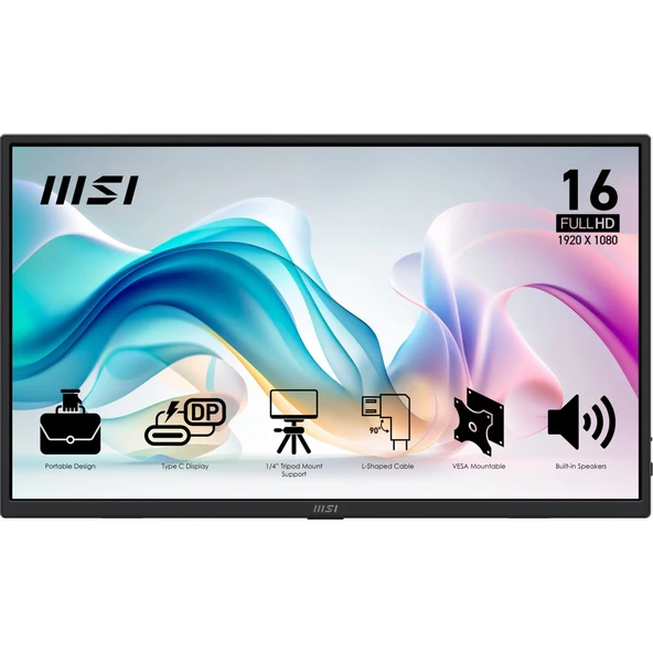 MSI 15.6 PRO MP165 E6 1920x1080 (FHD) 16:9 FLAT IPS 60HZ 4MS PORTATIF MONITOR - Resim 6